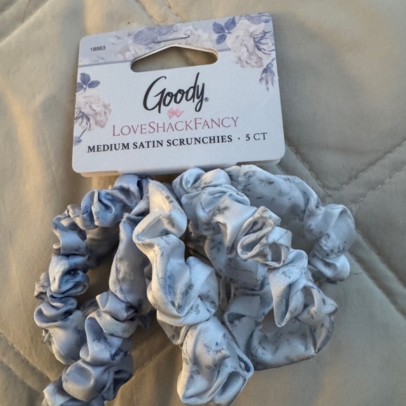LoveShackFancy Accessories - LoveShackFancy Goody Satin Scrunchies - Blue Floral